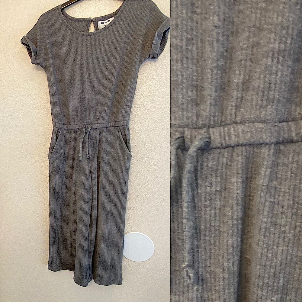 Old Navy gray cozy ribbed short sleeve wide leg crop knit jumpsuit romper 10-12